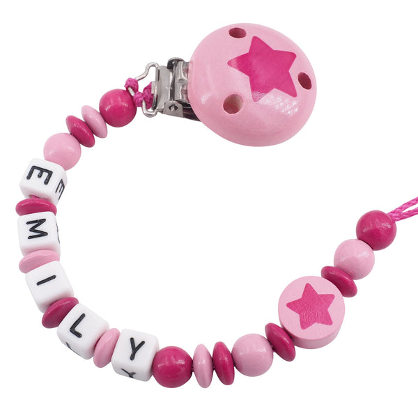 Schnullerkette mit Namen Mädchen Stern babyrosa pink